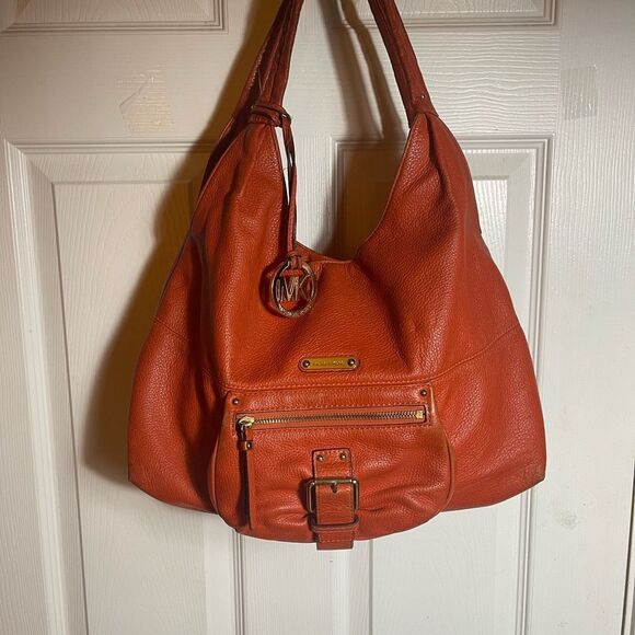 Michael Kors Handbags - Michael Kors Leather Orange Austin Large shoulder Bag gold tone hardwares.